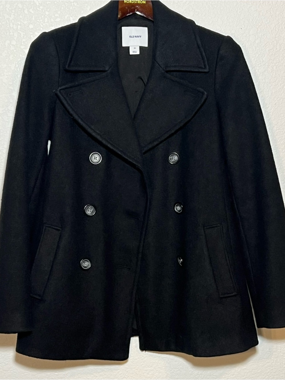 Old Navy Women's Black Wool Blend Peacoat Double Breasted Lined Pockets XS